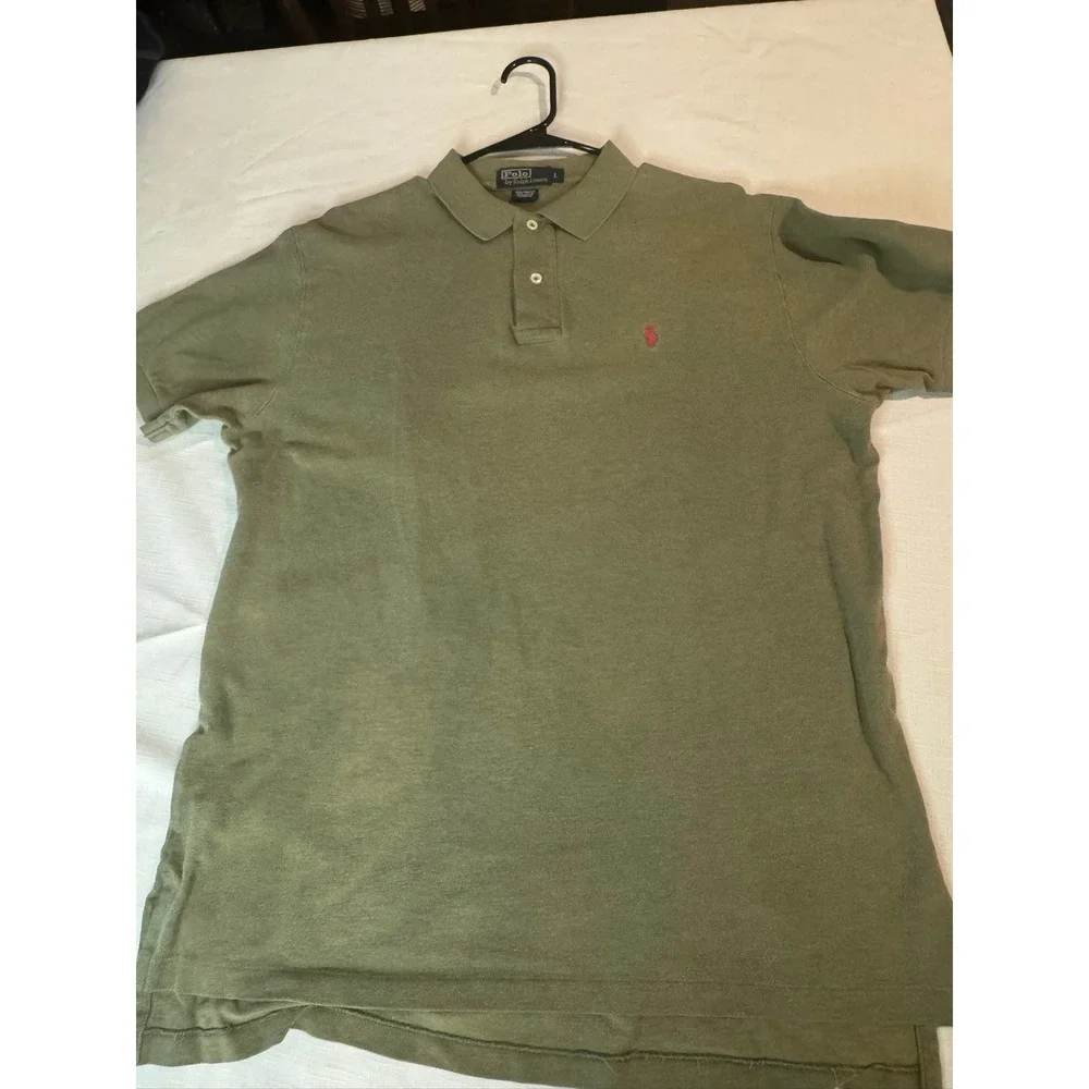 Polo Ralph Lauren Mens Large Olive Green Short Sleeve Pique Polo Shirt Red Pony